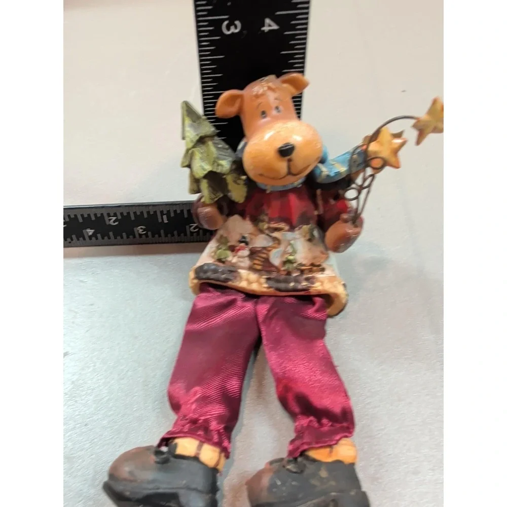 Vintage Christmas Dog Shelf Sitter Figurine Hand Painted Resin Winter Decor 7.5